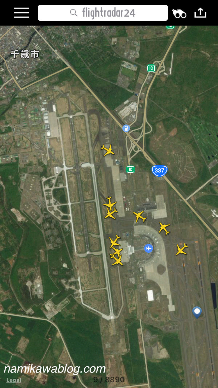 Flightradar24での新千歳空港上空の様子